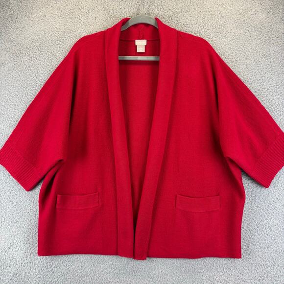 Chicos Cardigan Large Wool Lagenlook Quiet Luxury Career Dolman Sleeve Pocket - Picture 1 of 10